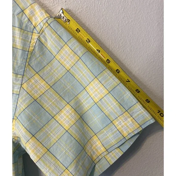 Vineyard Vines Men's Murray Shirt short sleeve Yellow Teal Summer Plaid Size M - Picture 11 of 13
